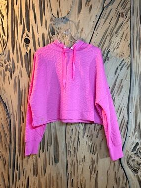 NWT Simply Southern Pink Quilted Cropped Hoodie Pearl Rhinestone L